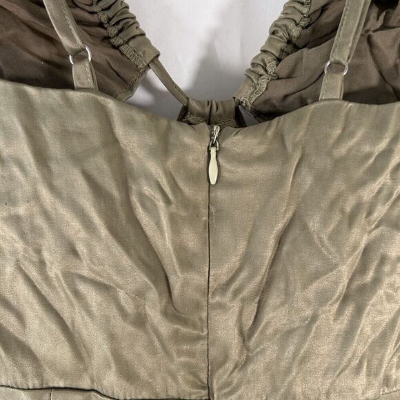 Le Lis Mini Dress Women's Small Solid Green Satin Zip Bavk Sleeveless Short - Picture 8 of 8